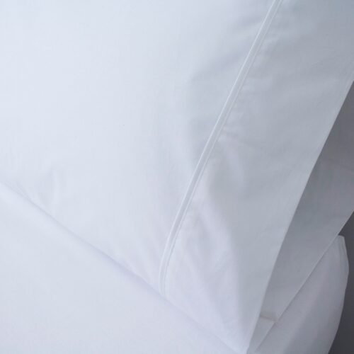JUEGO SABANAS ELEGANCE PERCAL 200 HILOS BLANCO con ribete beige satinado