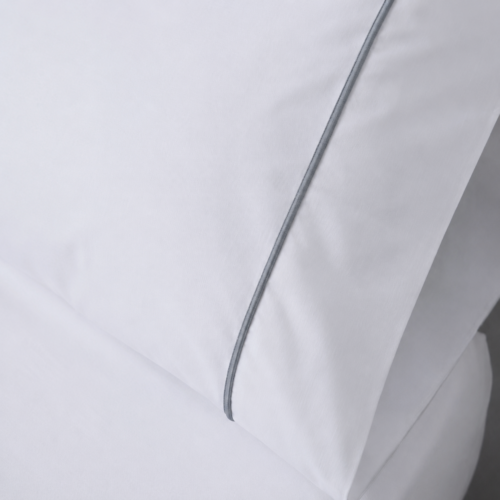 JUEGO SABANAS ELEGANCE PERCAL 200 HILOS BLANCO con ribete gris satinado