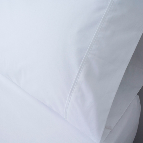 JUEGO SABANAS ELEGANCE PERCAL 200 HILOS BLANCO con ribete blanco satinado